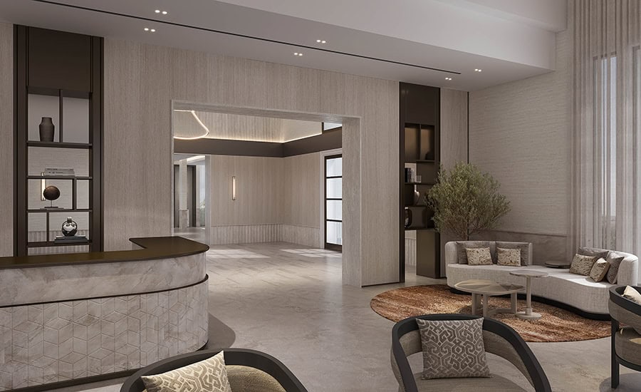 Luxury Dubai mansion entertainment wing with bespoke furniture, layered textures, and modern design